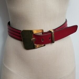 Vintage 1980’s Escada Leather Wide Ribbed Belt Red